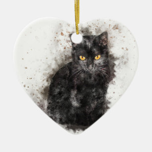 Adorno De Cerámica Ojos del amarillo del gato negro
