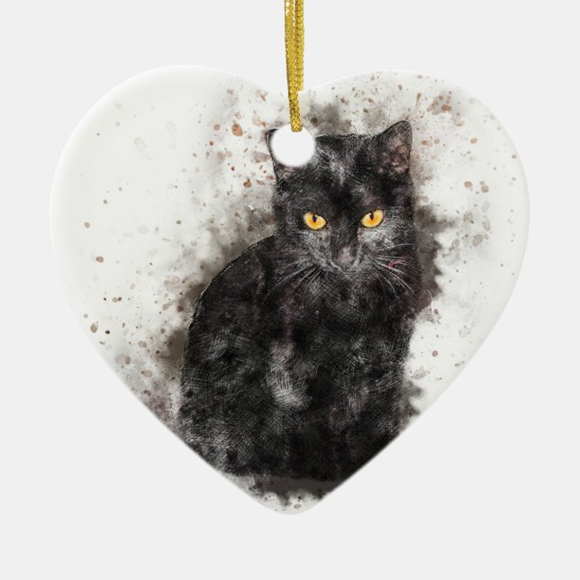Adorno De Cerámica Ojos del amarillo del gato negro (Frente)