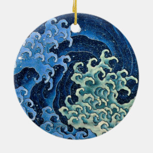 Adorno De Cerámica Ola Femenina Hokusai Japón Océano Vintage