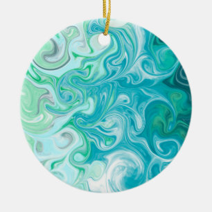 Adorno De Cerámica Olas azules y verdes arte fluido digital