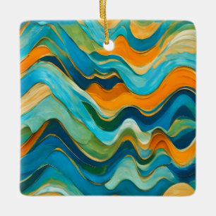 Adorno De Cerámica Olas de Naranja verde azul "Sanlúcar"