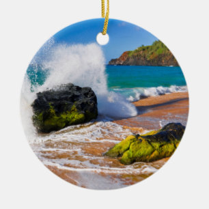 Adorno De Cerámica Olas rompen en la playa, Hawaii