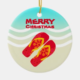 Adorno De Cerámica Olas Tropicales de Playa Feliz Navidad