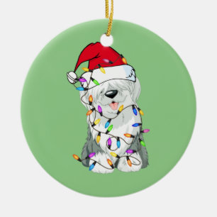 Adorno De Cerámica Old English Sheepdog Dog Light Decor Christmas Dog