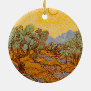 Adorno De Cerámica Olivos de Van Gogh cielo sole amarillo