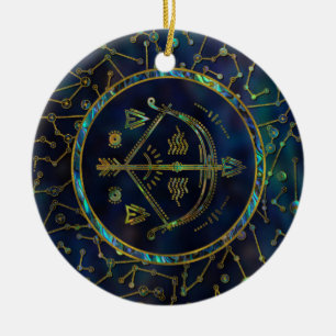 Adorno De Cerámica Olmo del oro del zodiaco del sagitario en la