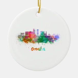 Adorno De Cerámica Omaha V2 skyline in watercolor