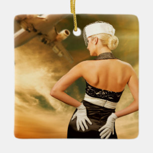 Adorno De Cerámica Operador de vuelo retro revisado - SRF