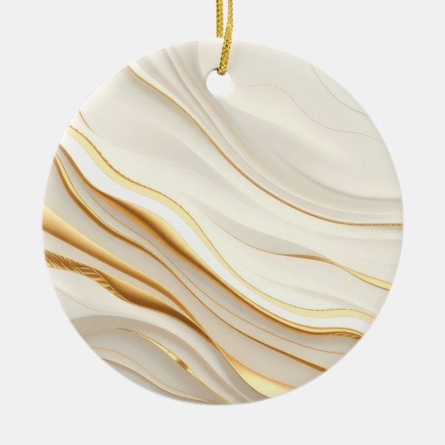 Adorno De Cerámica "Opulent Gold and Cream Marble Swirls" (Frente)