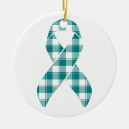 Adorno De Cerámica Oral Cancer Awareness Plaid Teal Ribbon