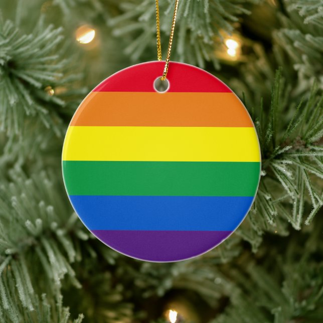 Adorno De Cerámica Orgullo arco iris estriba bandera gay Navidades LG (Árbol)