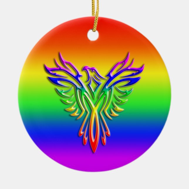 Adorno De Cerámica Orgullo arcoiris LGBT Phoenix Rising, efecto graba (Frente)