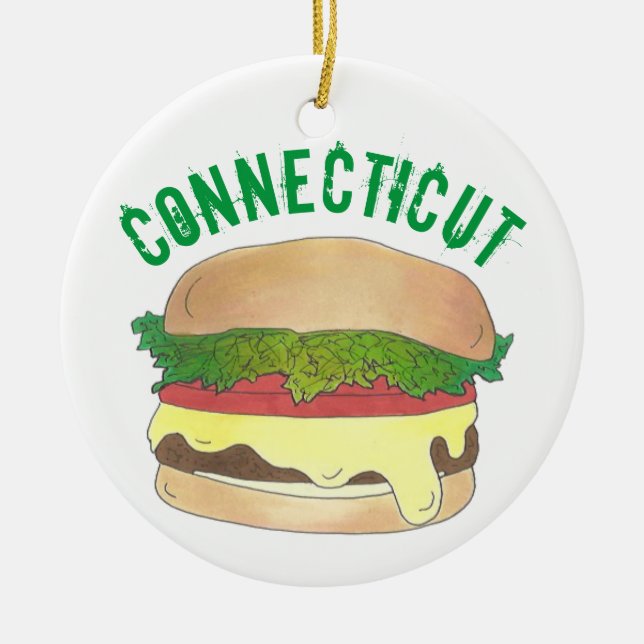 Adorno De Cerámica Orgullo estatal CT Connecticut Hamburguesa de ques (Frente)