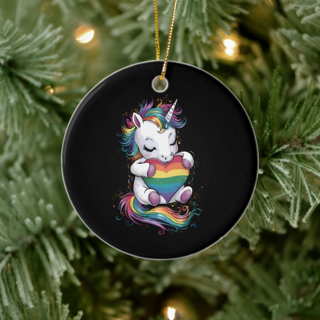 Adorno De Cerámica Orgullo Gay Unicornio Bandera Arcoiris Lgbt (Árbol)