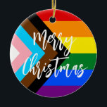 Adorno De Cerámica Orgullo LGBT: Navidades personalizados del arcoiri<br><div class="desc">Un hermoso diseño de adorno navideño con el progreso orgullo LGBT personalizado foto colores de la bandera arcoiris. Muestra tu amor con este hermoso adorno de Navidad LGBT. Personalizar con su foto,  nombres y fecha.</div>