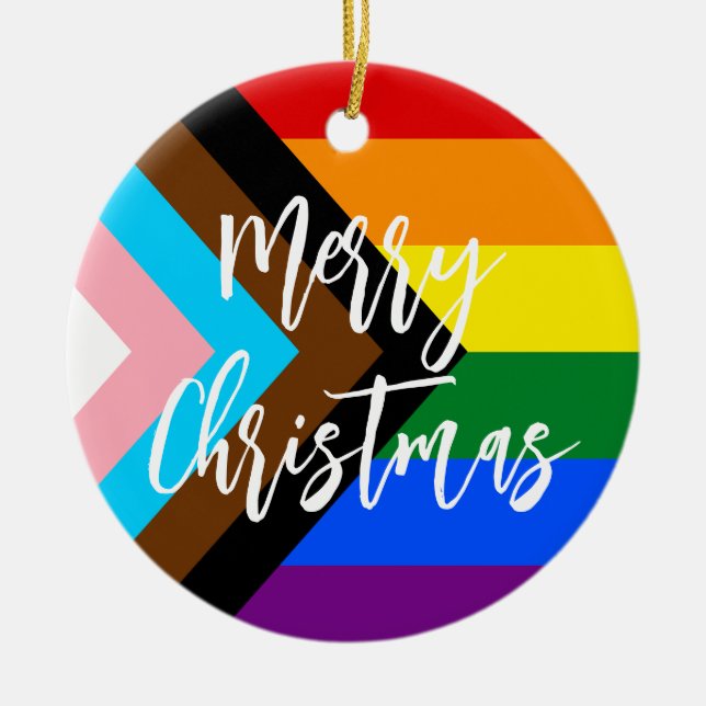 Adorno De Cerámica Orgullo LGBT: Navidades personalizados del arcoiri (Frente)