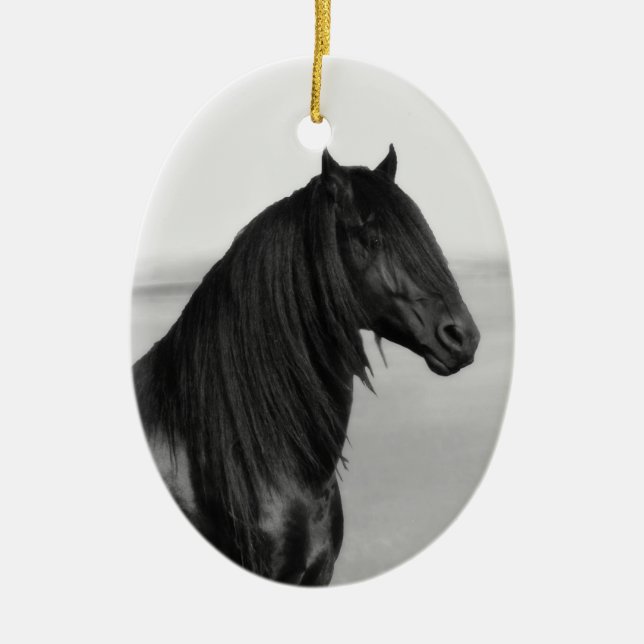 Adorno De Cerámica Orgulloso caballo de semental negro frisón (Frente)