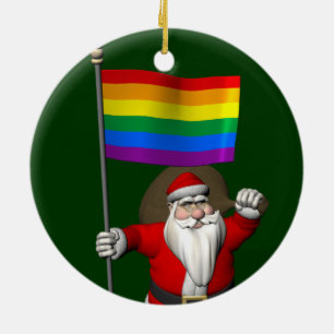 Adorno De Cerámica Orgulloso Santa Claus con bandera arcoiris