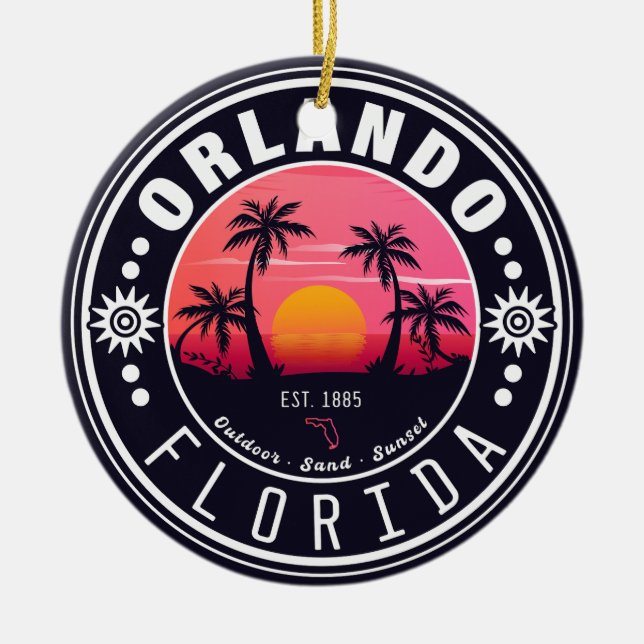Adorno De Cerámica Orlando Florida Retro Sunset Tropical Souvenir 80 (Frente)