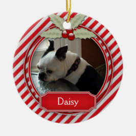 Adorno De Cerámica Ornament Candy Cane Stripe Holly Para Mascotas