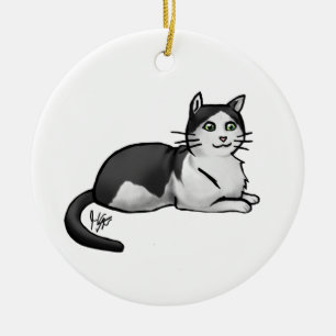 Adorno De Cerámica Ornament Cat Black and White Domestic Shorthair