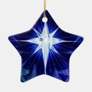 Adorno De Cerámica Ornament, estrella de los Navidades azules