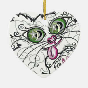 Adorno De Cerámica Ornament Guay Cat Face Scroll Art