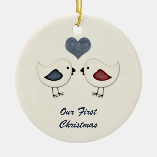 Adorno De Cerámica Ornament Love Birds First Christmas (Frente)