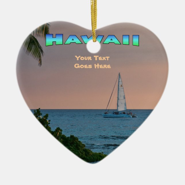 Adorno De Cerámica Ornamento: Blue Catamaran Sunset (Corazón) (Frente)