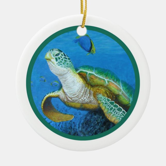Adorno De Cerámica ¡Ornamento de la tortuga de mar - personalícelo! (Frente)