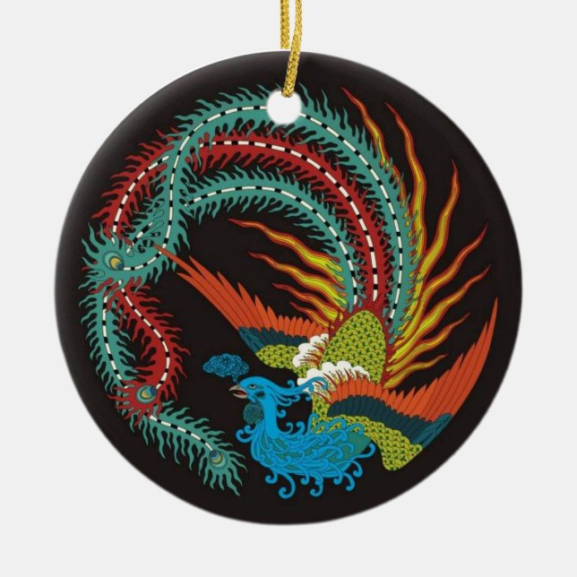Adorno De Cerámica "Ornamento diseñado por dragon-Peacock chino" (Frente)