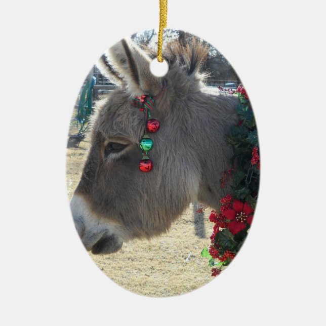 Adorno De Cerámica ¡Ornamento precioso del navidad del burro! (Frente)
