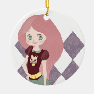 Adorno De Cerámica ¡Ornamento rosado del chica del pelo!