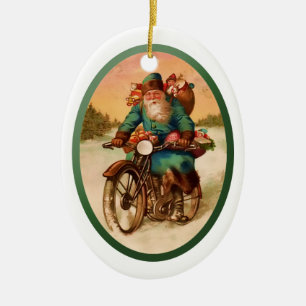 Adorno De Cerámica Ornamento-Santa en la motocicleta