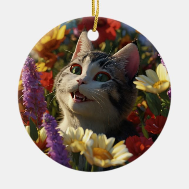 Adorno De Cerámica "Ornamentos de gatos Personalizados para las vacac (Frente)