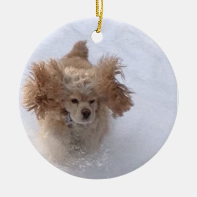 ADORNO DE CERÁMICA ORNAMIENTO CERAMICO "COCKER LOVE THE SNOW" (Frente)