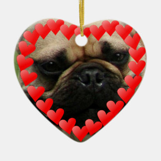 Adorno De Cerámica Ornamnet del corazón del bulldog francés de la