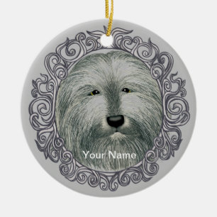 Adorno De Cerámica Ornate Bearded Collie nombre personalizado