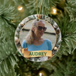 Adorno De Cerámica Ornate Christmas Wreath ANY Photo Tree Ornament