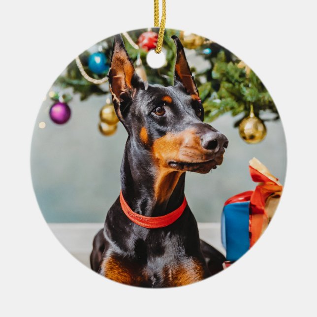 Adorno De Cerámica Ornato de vacaciones de Doberman (Frente)