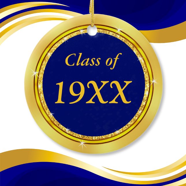 Adorno De Cerámica Oro Azul, Regalos para Reunión de Clase. CAMBIAR C (Personalized Class Reunion Gifts. Blue and Gold Ornament. Class Reunion Keepsakes. 50 year reunion.)