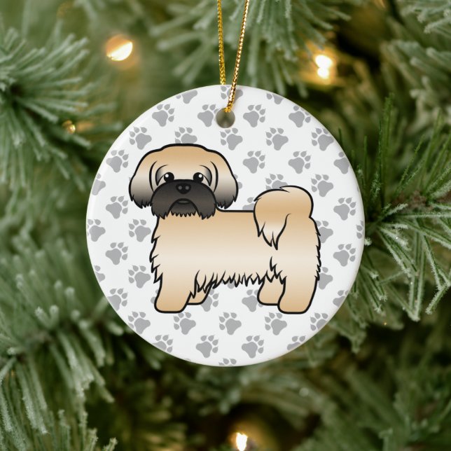 Adorno De Cerámica Oro con máscara negra Shih Tzu Cute Cartog Dog (Árbol)
