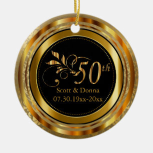 Adorno De Cerámica Oro Damasco 50 Aniversario Boda