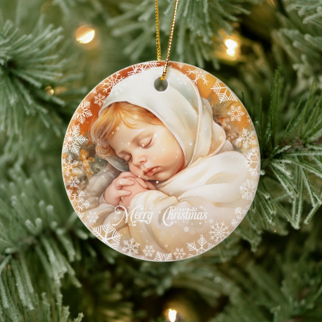 Adorno De Cerámica Oro de agua clásica bebé Jesús durmiendo (Árbol)