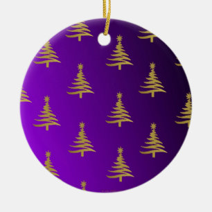 Adorno De Cerámica Oro de árboles de Navidad en morado