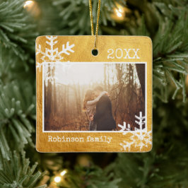 Adorno De Cerámica Oro de la familia Rustic Snowflake