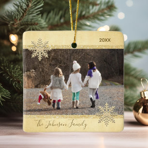 Adorno De Cerámica Oro de la nieve Keepsake Navidad árbol de vacacio