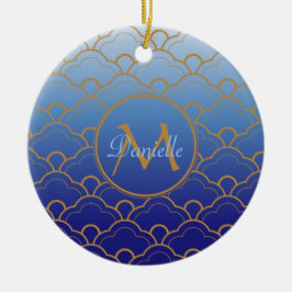 Adorno De Cerámica Oro del azul real de Gradated de la concha de