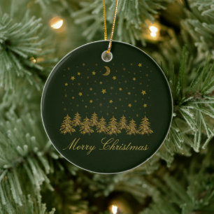 Adorno De Cerámica Oro espumoso árbol de Navidad, luna, estrellas en