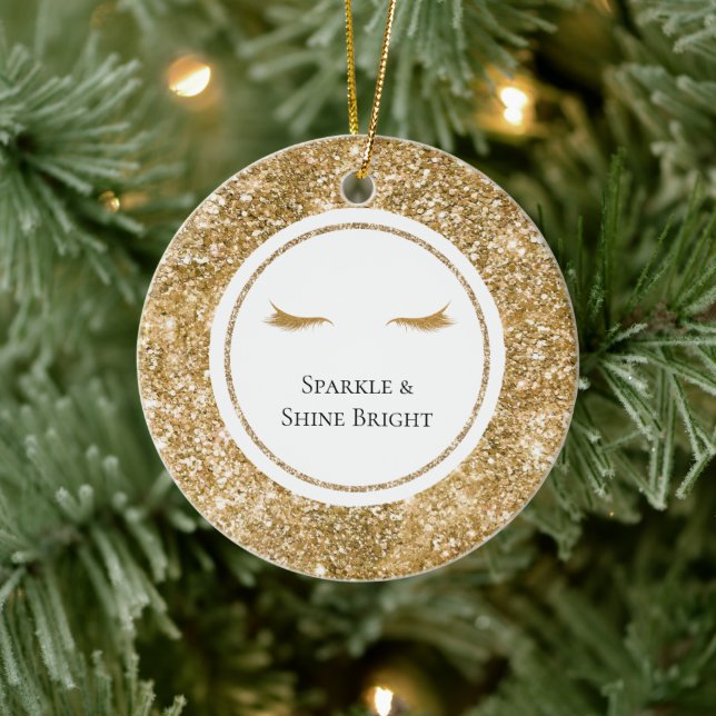 Adorno De Cerámica Oro Eyelashes giratorio glam purpurina (Árbol)